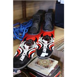 PAIR OF MERCURY WATER SKIIS AND TWO ROPE