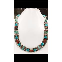 Tibet Hand Made Turquoise & Coral Necklace