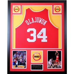 Hakeem Olajuwon Signed Rockets 35x43 Custom Framed Jersey (JSA COA)