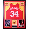 Image 1 : Hakeem Olajuwon Signed Rockets 35x43 Custom Framed Jersey (JSA COA)