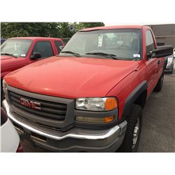 2003 GMC SIERRA 2500 HD, 6.0L, RED, 2 DOOR PICK UP, VIN #1GHTC24U93Z231966, 282,504KMS, AUTOMATIC,