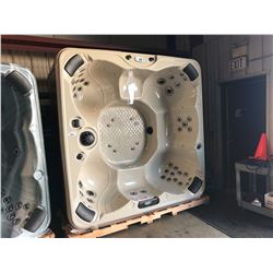 CAL SPA SANDBAR GLOSS ACRY 100X100, MAHOGANY BASE, 51 JETS, BENCH, WATERFALL CASCADE,