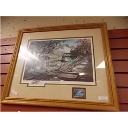 FRAMED LIMITED COMMEMORATIVE PRINT - KEN ZYLLA - PHEASANTS - "NARY A CARE" - 24 X 20" FRAME - WITH S