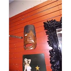 HAND CRAFTED CARVED WOOD MASK - smiling