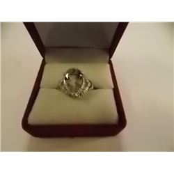 RING - EXTRA LARGE 4CT PEAR FACETED GREEN AMETHYST & 2 DIAMONDS IN STERLING SILVER SETTING - INCLUDE