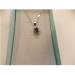 NECKLACE - OVAL FACETED BLUE SAPPHIRE & DIAMOND IN STERLING SILVER SETTING - RETAIL ESTIMATE $350