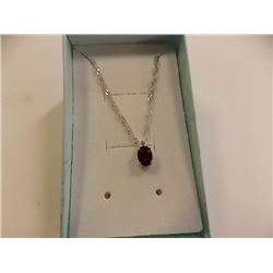NECKLACE - 1CT OVAL FACETED GARMET & DIAMOND IN STERLING SILVER SETTING - INCLUDES CERTIFICATE $280