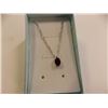 Image 1 : NECKLACE - 1CT OVAL FACETED GARMET & DIAMOND IN STERLING SILVER SETTING - INCLUDES CERTIFICATE $280