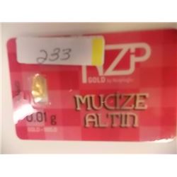 INVESTOR BAR - .995 GOLD 0.01 GRAM EACH - MINT SEALED BY NZP WITH SERIAL NUMBERED & CERTIFIED AUTHEN