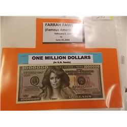 NOVELTY BILL - 1 MILLION DOLLATE BILL - FARRAH FAWCETT