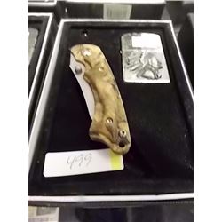 NEW FOLDING KNIFE WITH LIGHTER WITH INDIAN IMAGE