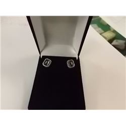 EARRINGS - EMERALD FACETED OCEAN BLUE MYSTIC TOPAZ & DIAMOND IN STERLING SILVER SETTING - RETAIL EST