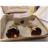 Image 1 : VINTAGE CUFF LINK SET WITH TIE PIN - SMOKY TOPAZ?