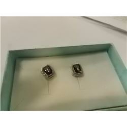 EARRINGS - EMERALD FACETED MYSTIC TOPAZ & DIAMONDS IN STERLING SILVER SETTING - RETAIL ESTIMATE $350