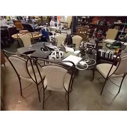 WROUGHT IRON GLASS TOP TABLE & 6 CHAIRS FROM ESTATE