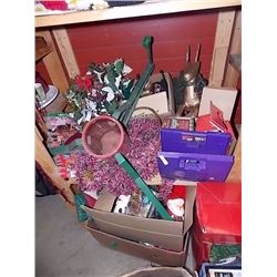 SHELF LOT OF COLLECTABLE & HOUSE HOLD - INCLUDING CHRISTMAS ITEMS