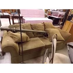 ROLLED ARM UPHOLSTERED COUCH WITH CUSIONS