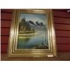 Image 1 : FRAMED OIL PICTURE - LAKE & MOUNTAINS