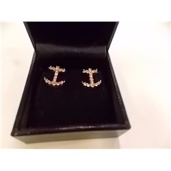 EARRINGS - TOTAL OF 28 ROUND FACETED CUBIC ZIRCONIA IN STERLING SILVER ANCHOR DESIGNED SETTING WITH 