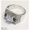 Image 1 : ST. SILVER BLACK & WHITE CUBIC ZIRCONIA MENS RING