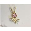 Image 1 : 14KT Y. GOLD PINK & WHITE CUBIC ZIRCONIA PENDANT
