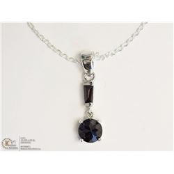 STERLING SILVER GARNET PENDANT W/ CHAIN NECKLACE