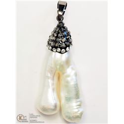 STERLING SILVER FRESHWATER PEARL & CUBIC PENDANT