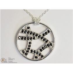 ST. SILVER BLACK CUBIC PENDANT W/CHAIN NECKLACE