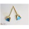 Image 2 : 14KT YELLOW GOLD BLUE TOPAZ STUD EARRINGS