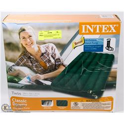 INTEX QUEEN RAISED DOWNY AIR MATTRESS WITH BUILT