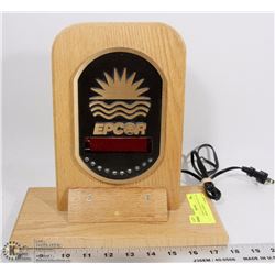 EPCOR LOGO CLOCK ON SOLID OAK STAND WITH TURNING