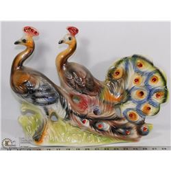 TWO PEACOCKS CERAMIC FIGURINE MULTI-COLORED