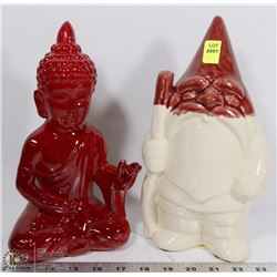LOT WITH CERAMIC GNOME AND CERAMIC BUDDHA