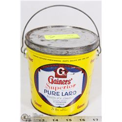 VINTAGE GAINERS SUPERIOR PURE LARD TIN