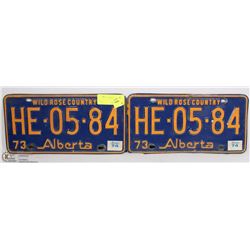 TWO NUMBER MATCHING 1973 ALBERTA LICENSE PLATES