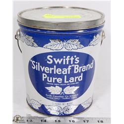 VINTAGE SWIFTS SILVERLEAF BRAND PURE LARD TIN TUB