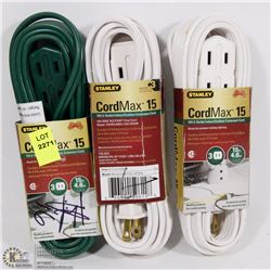 BUNDLE OF 3 INDOOR/OUTDOOR  STANLEY 15' EXTENSION