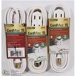 BUNDLE OF 3 INDOOR/OUTDOOR  STANLEY 15' EXTENSION