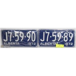 PAIR OF ALBERTA 1972 LICENSE PLATES IN SEQUENCE