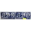 Image 1 : PAIR OF ALBERTA 1972 LICENSE PLATES IN SEQUENCE