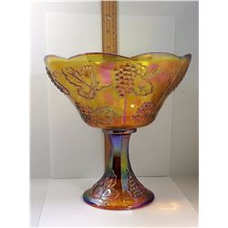 13 - AMBER CARNIVAL GLASS FRUIT/TRIFLE BOWL