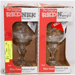 SET OF 2 NEW 'REDNECK' WINE GLASSES BY CARSON -