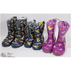 3 PAIRS OF NEW KIDS LIGHT UP RAIN BOOTS