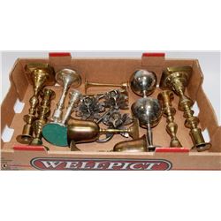 FLAT OF BRASS CANDLE HOLDERS