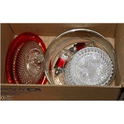 RUBY DIAMOND POINT GLASSWARE INCL BUTTER DISH,