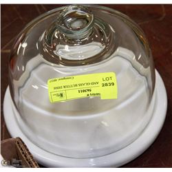 MARBLE AND GLASS BUTTER DISH