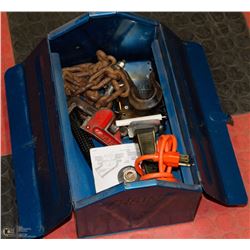 METAL TOOL BOX WITH CONTENTS, INCLUDES WRENCH,