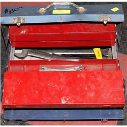BLUE METAL TOOL BOX WITH CONTENTS, INCLUDES