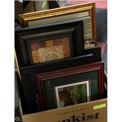 LARGE BOX W/ESTATE FRAMED PICTURES &