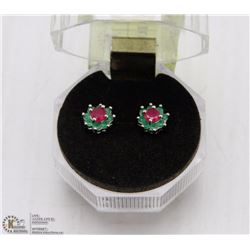 #26-GREEN EMERALD & RED RUBY GEMSTONE EARRINGS